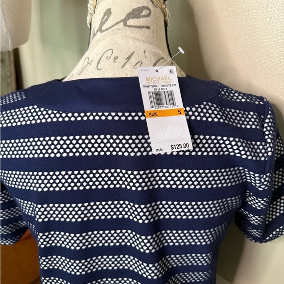 MICHAEL Michael Kors Mesh -Inset Striped Lace - Up Midi Dress NWT - Picture 8 of 11